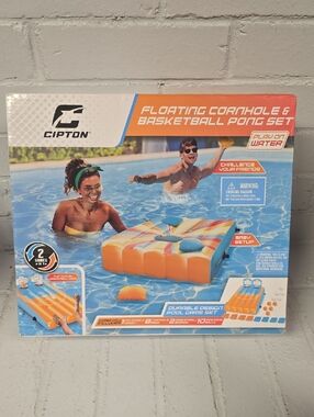 Floating Cornhole & Basketball Pong Set - Orange & Blue